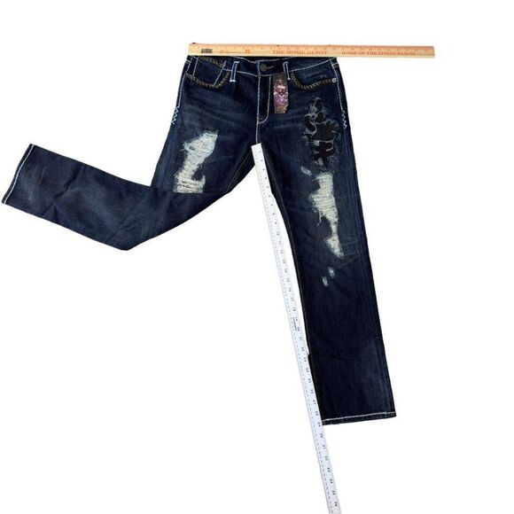 Ed Hardy Boyfriend Y2K Distressed Dagger Jeans Dark Wash Women's 29 - Picture 4 of 15